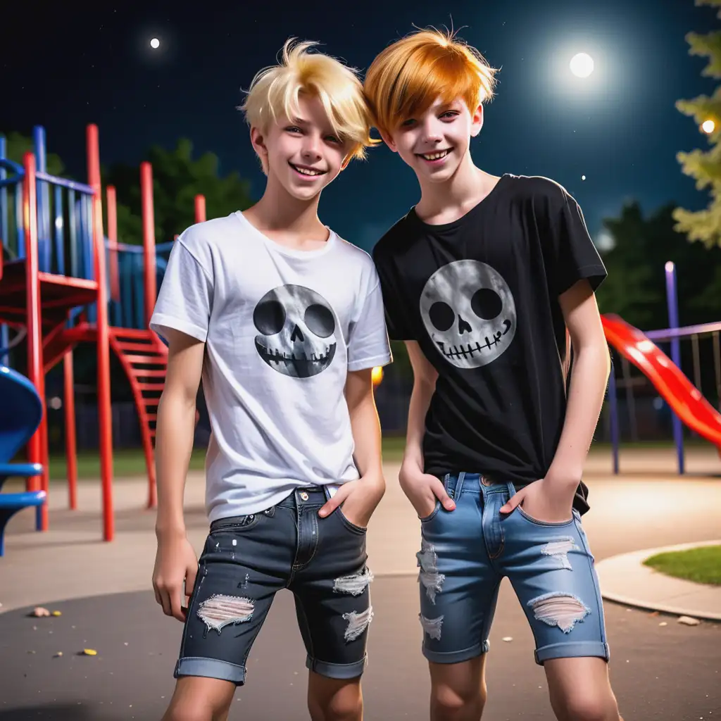 Teen Boys Having Fun Under Moonlight in Playground