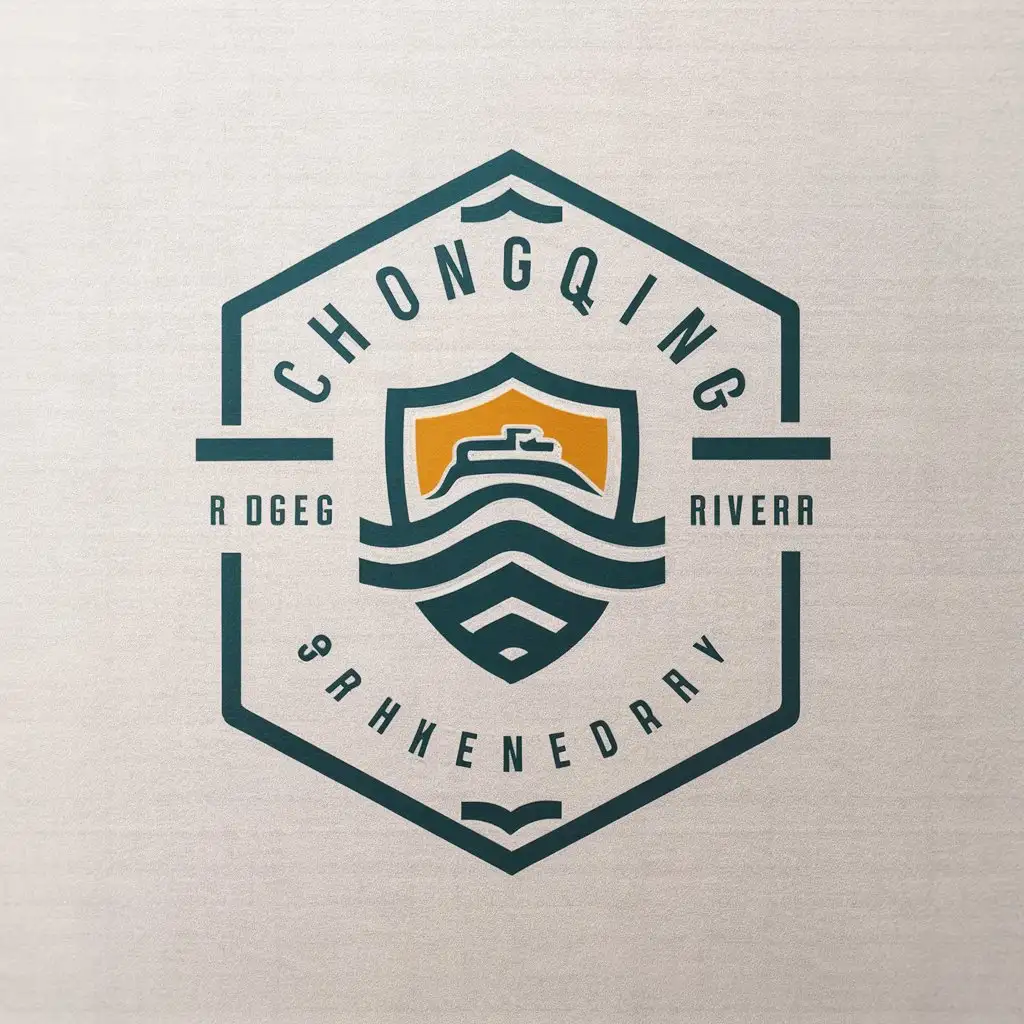 a vector logo design,with the text "Chongqing", main symbol:shield, speedboat, anchor, badge, pentagon, river,Moderate,be used in Legal industry,clear background