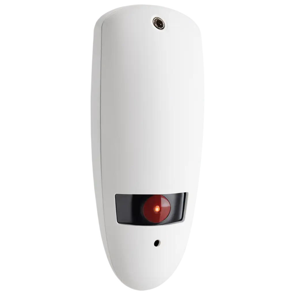 A modern, white security alarm on a transparent background