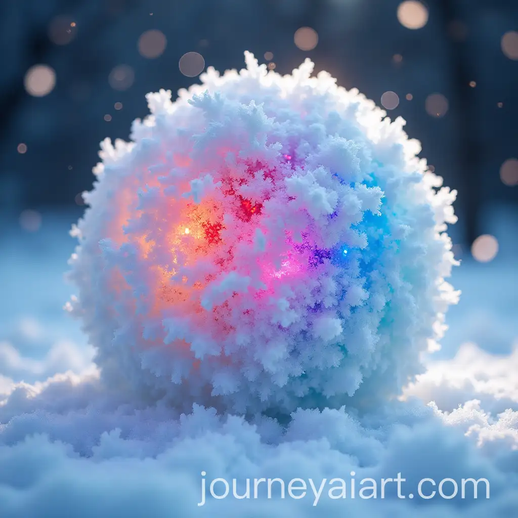 Snowball-Made-of-Colored-Crystals-Sparkling-in-Winter-Landscape
