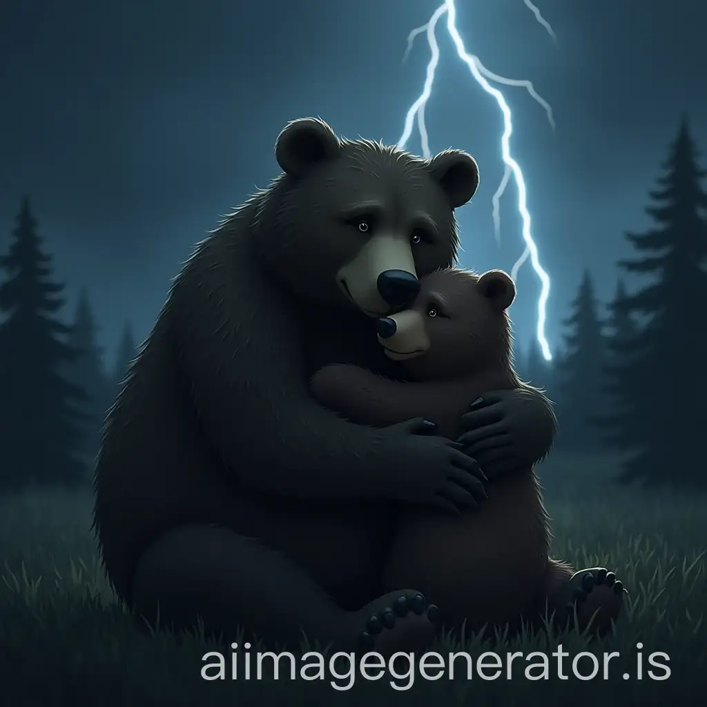 Mother-Bear-Comforting-Her-Cub-During-a-Thunderstorm