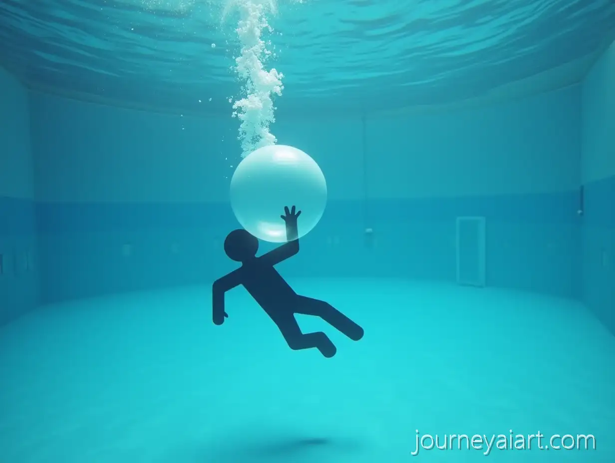 Stick-Figure-Diving-Into-Swimming-Pool-with-Large-Air-Bubble-Calmly-Sinking-Underwater