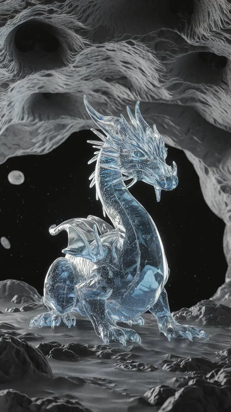 Mystical Sapphire Crystal Dragon in Moonlit Cave