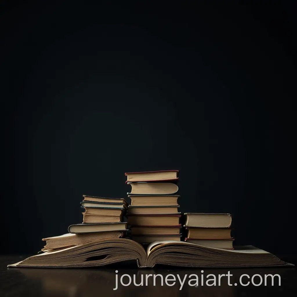 Mountain-of-Books-Against-Dark-Background