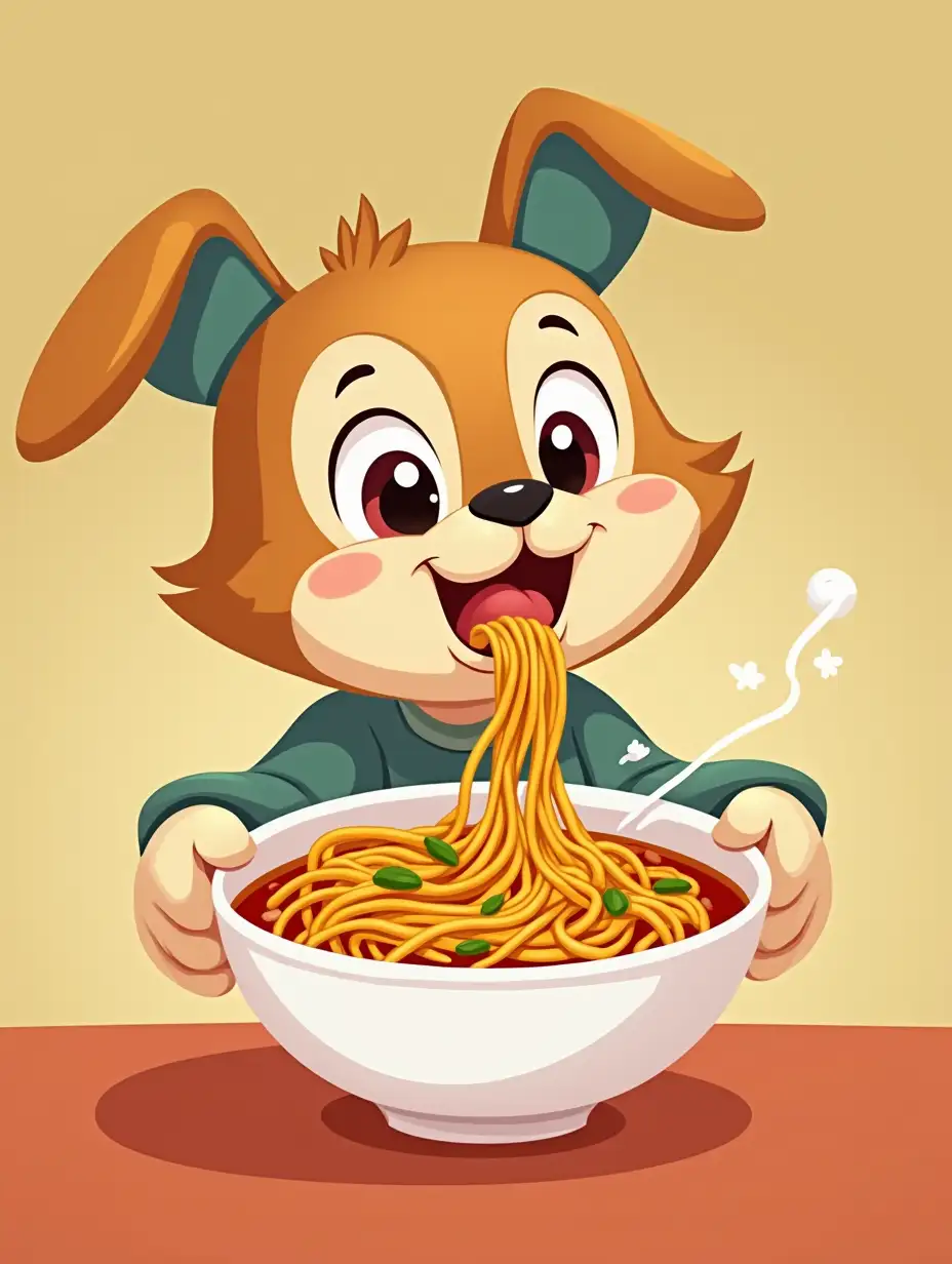 Cartoon animation eating noodles