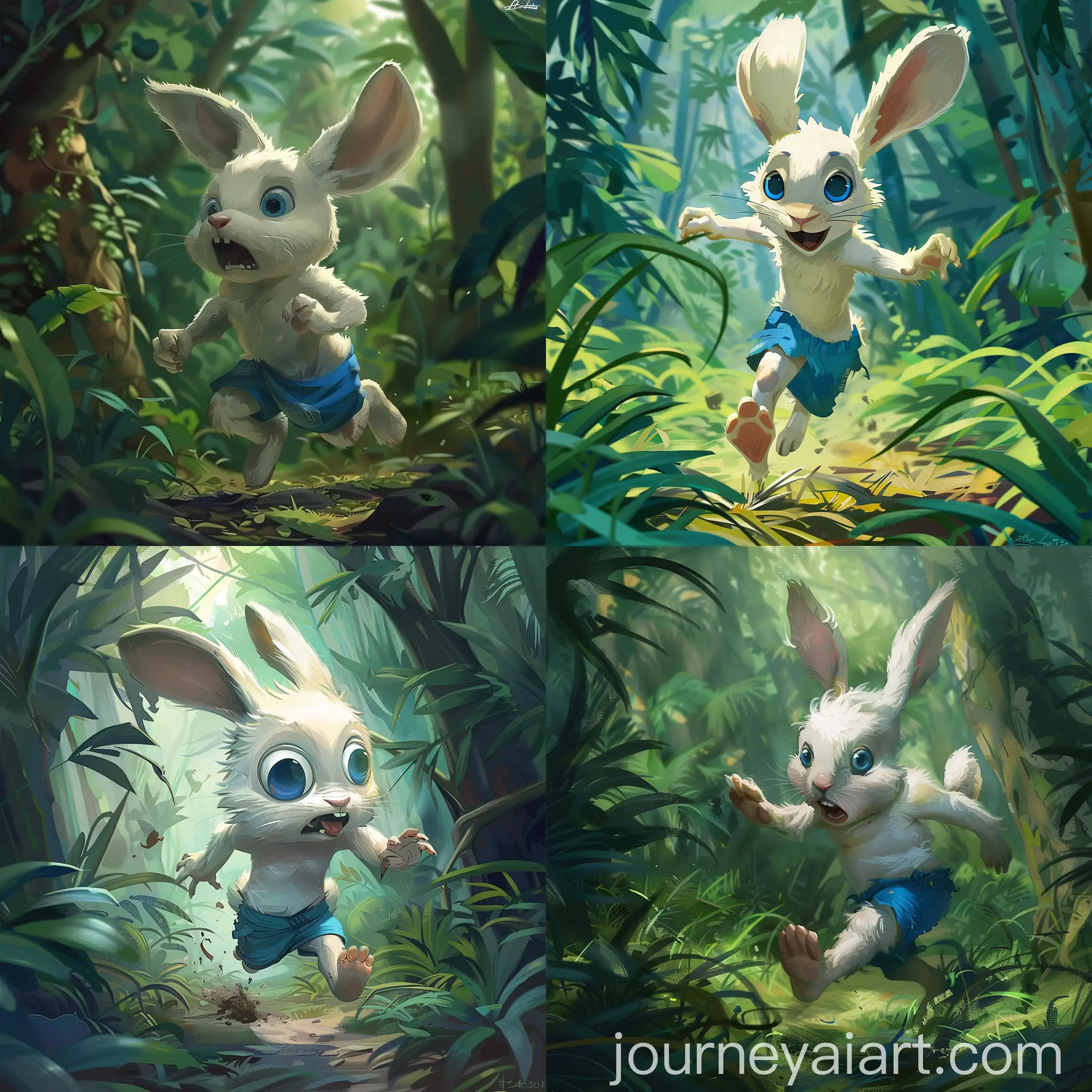 Scared-White-Rabbit-Running-in-Jungle-Artwork