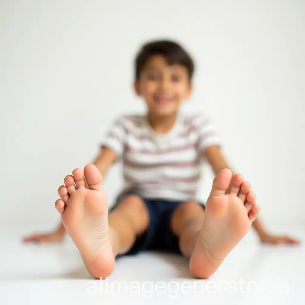 Barefoot-11YearOld-Boy-Sitting-with-Outstretched-Legs