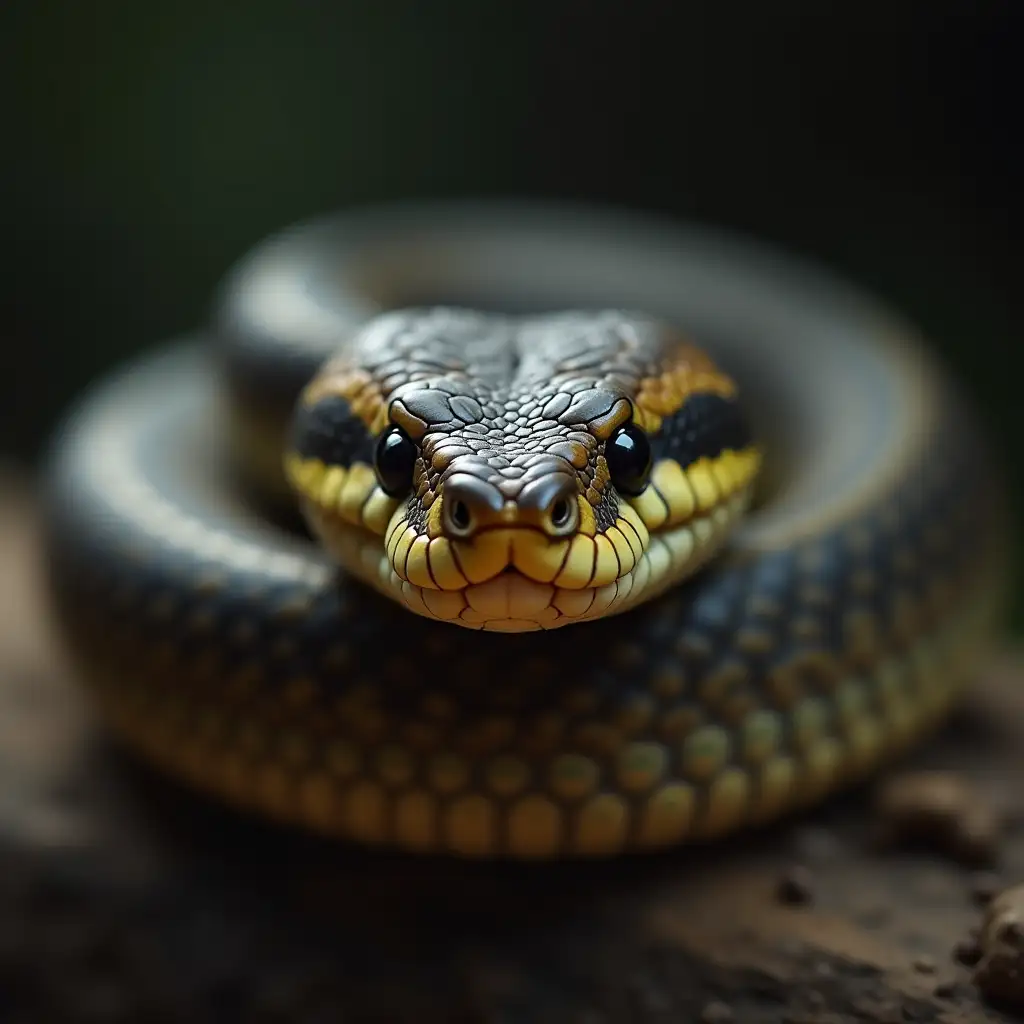 A snake look forward to camera