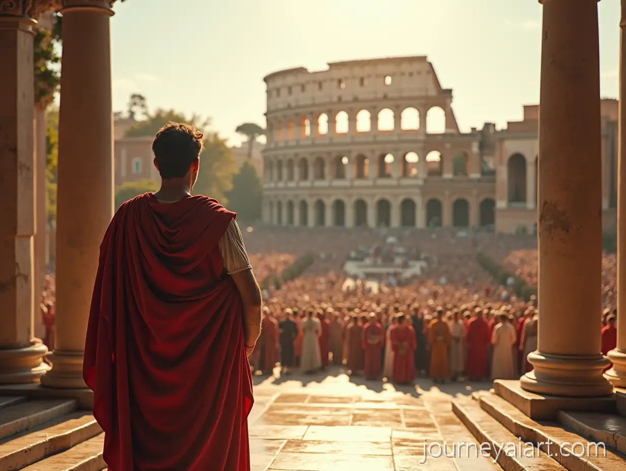 General-Varro-StandingAI-Image-Expansion-on-Roman-Forum-Steps-Addressing-Crowd-with-Colosseum-in-Background