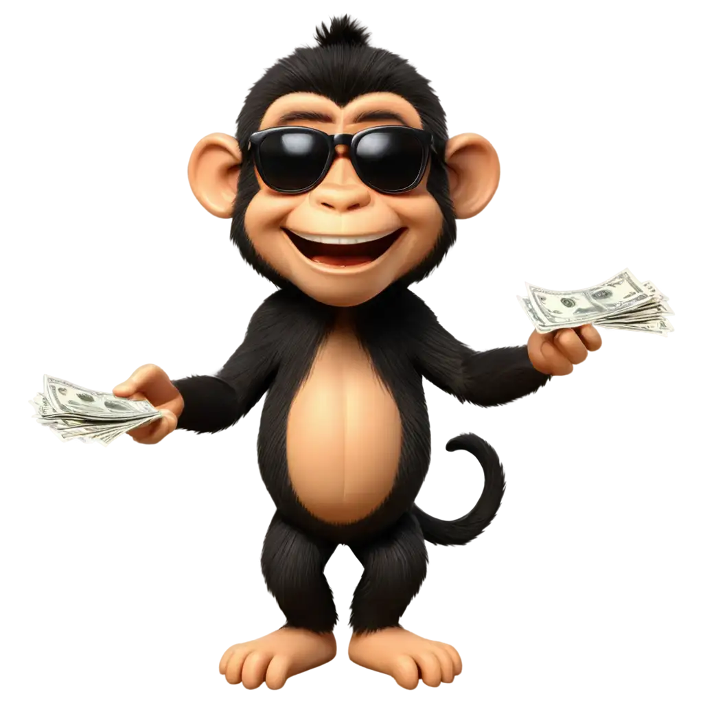 SEOFriendly-PNG-Image-3D-Styled-Monkey-with-Money-Gold-Chain-and-Sunglasses