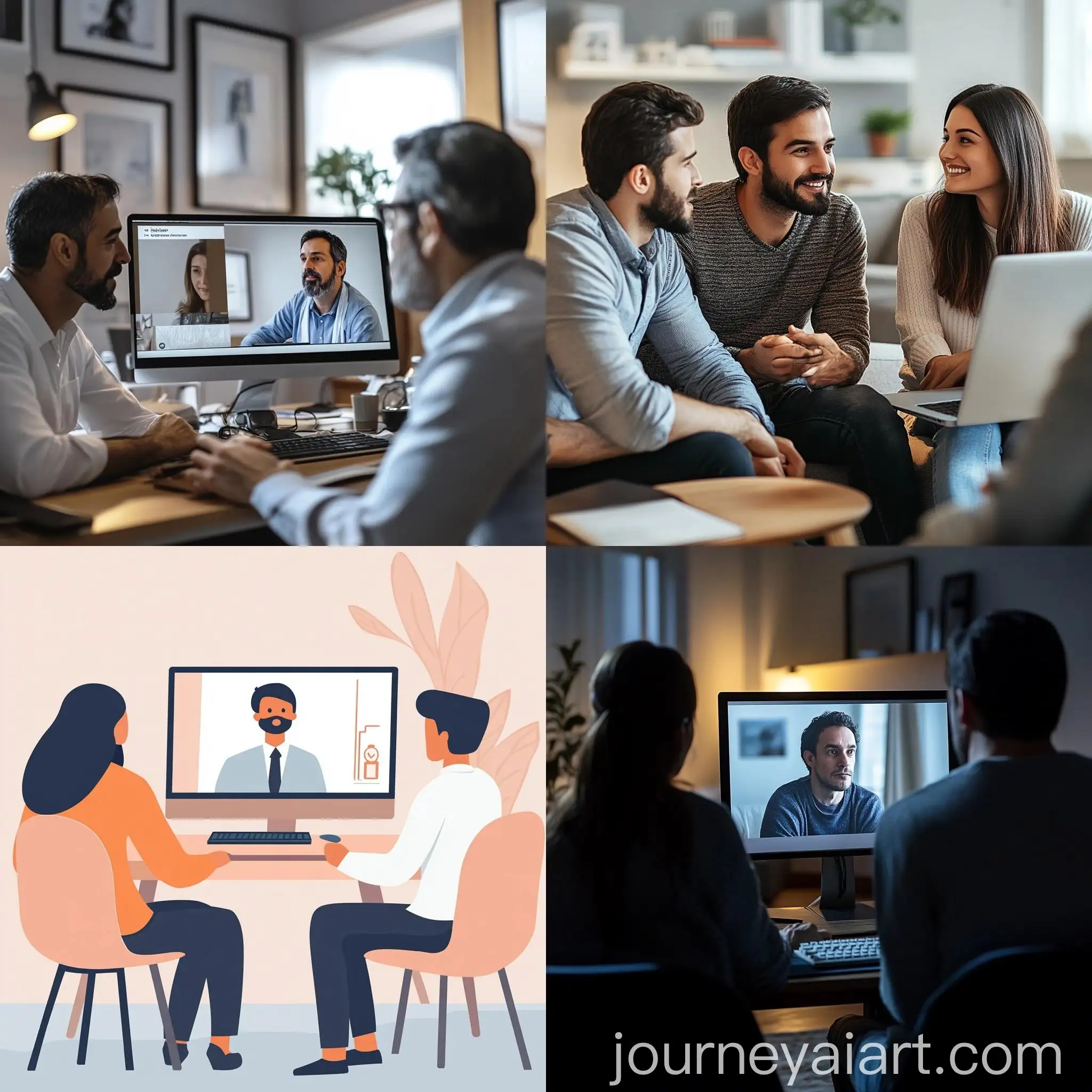 Couple-in-Online-Therapy-Session-with-Psychotherapist-on-Screen
