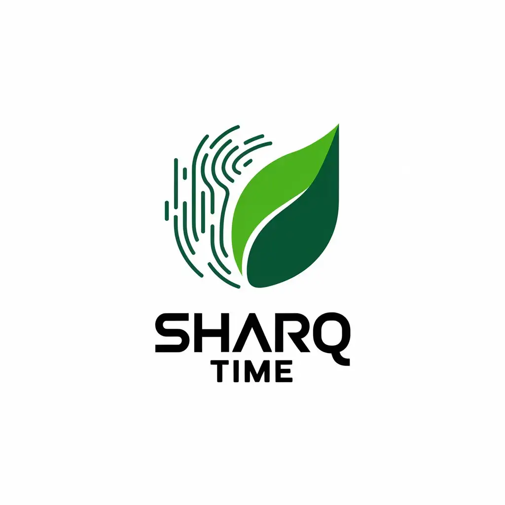 LOGO Design for SHARQ TIME Green Leaf Merging with Biometric Face Scan in Black and White