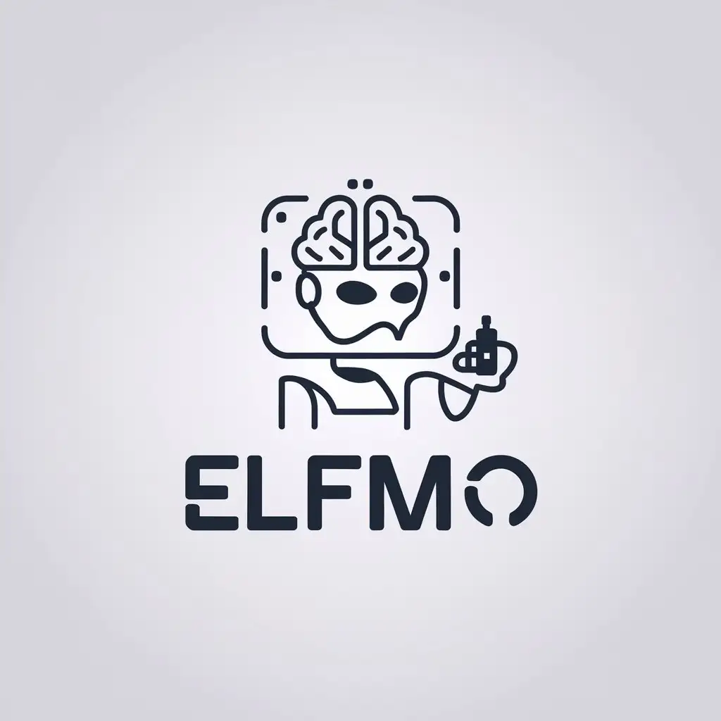 LOGO Design for ELFMo Minimalistic Technology AI Theme with Computer Science Agent Symbolism