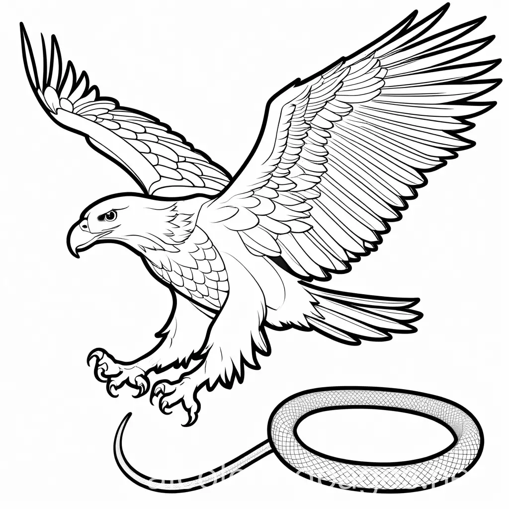 Eagle-Catching-Snake-Coloring-Page-Black-and-White-Line-Art