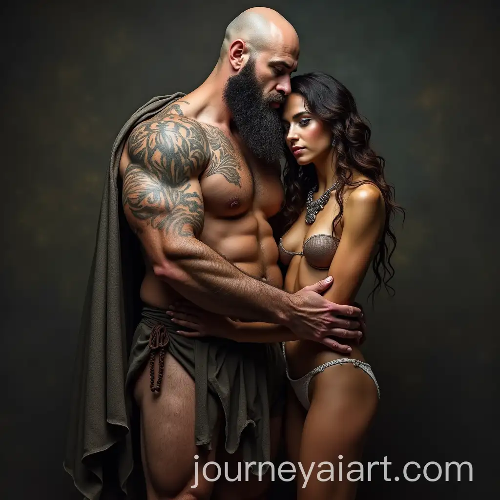 AI-Image-Prompt-ExpansionMuscular-Spaniard-Giant-Protecting-Petite-Women