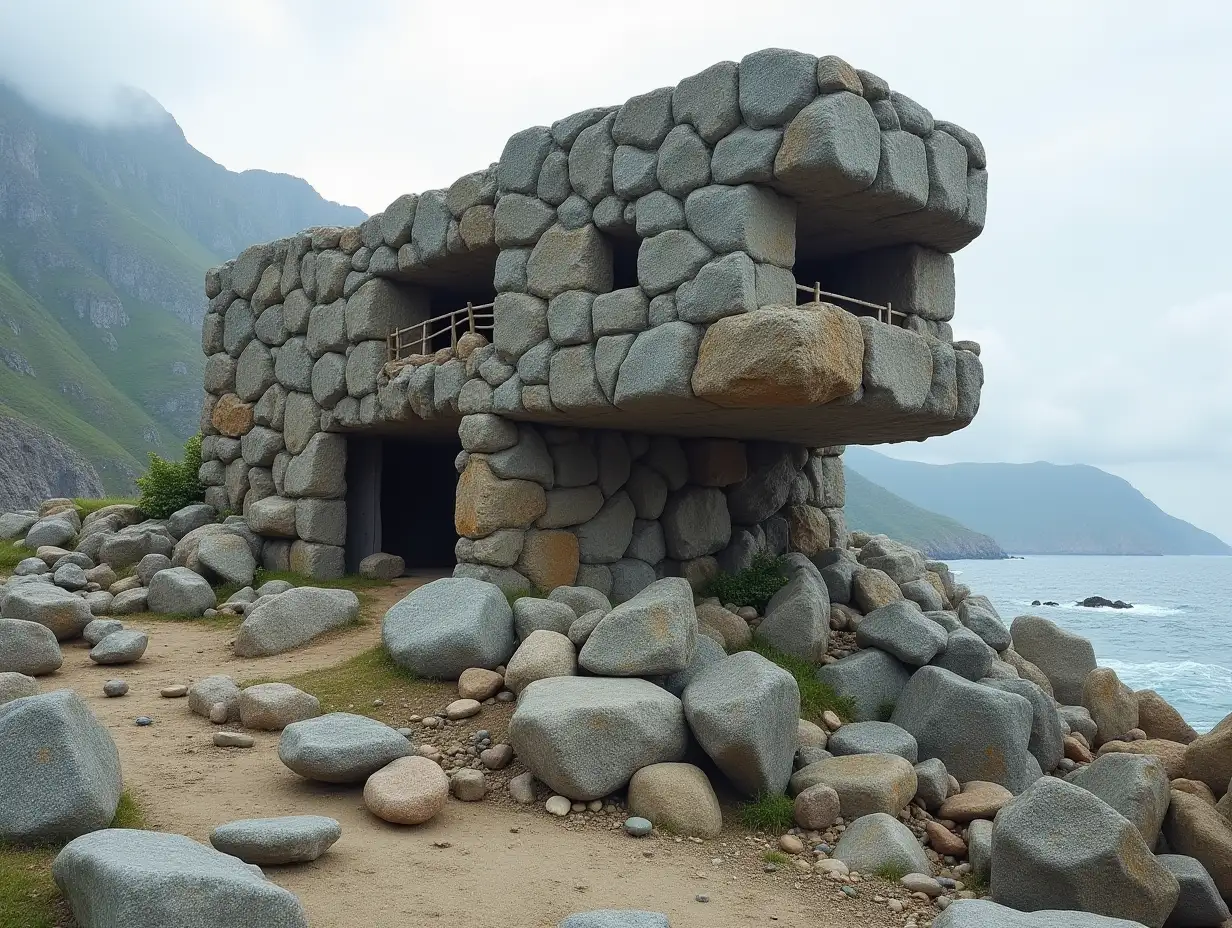 Face from rocks transformed into a building