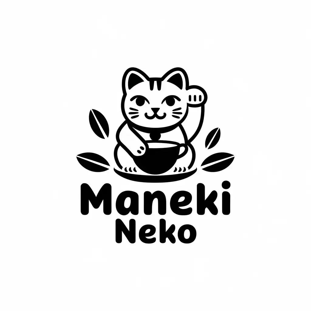 LOGO-Design-for-Maneki-Neko-Teahouse-Cat-Cup-and-Tea-Leaves-in-a-Modern-Vector-Style