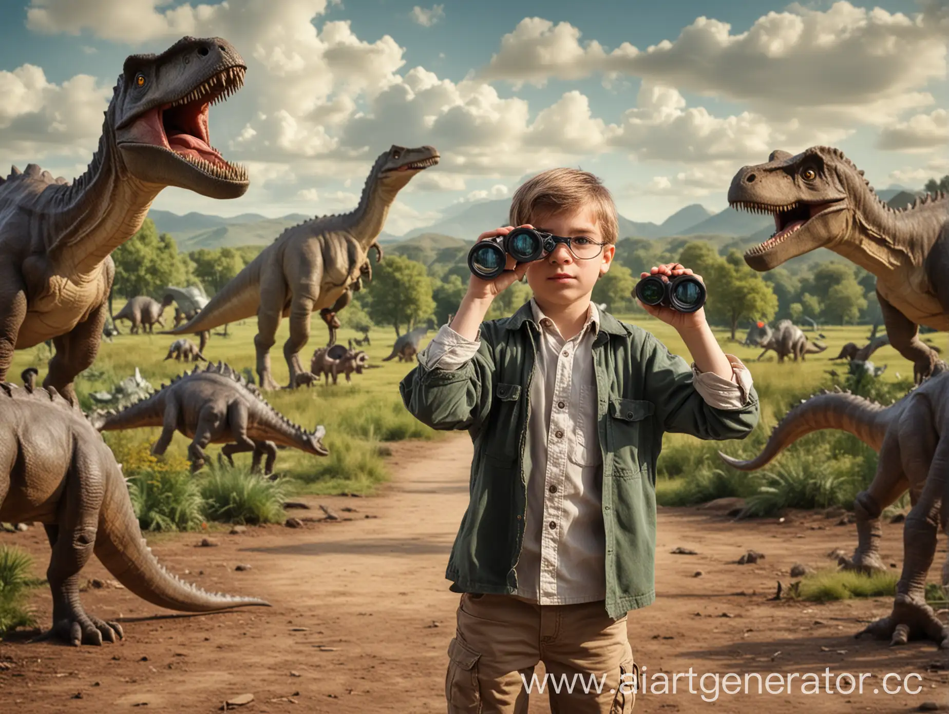 Young-Boy-Explorer-with-Binoculars-in-Dinosaur-Park