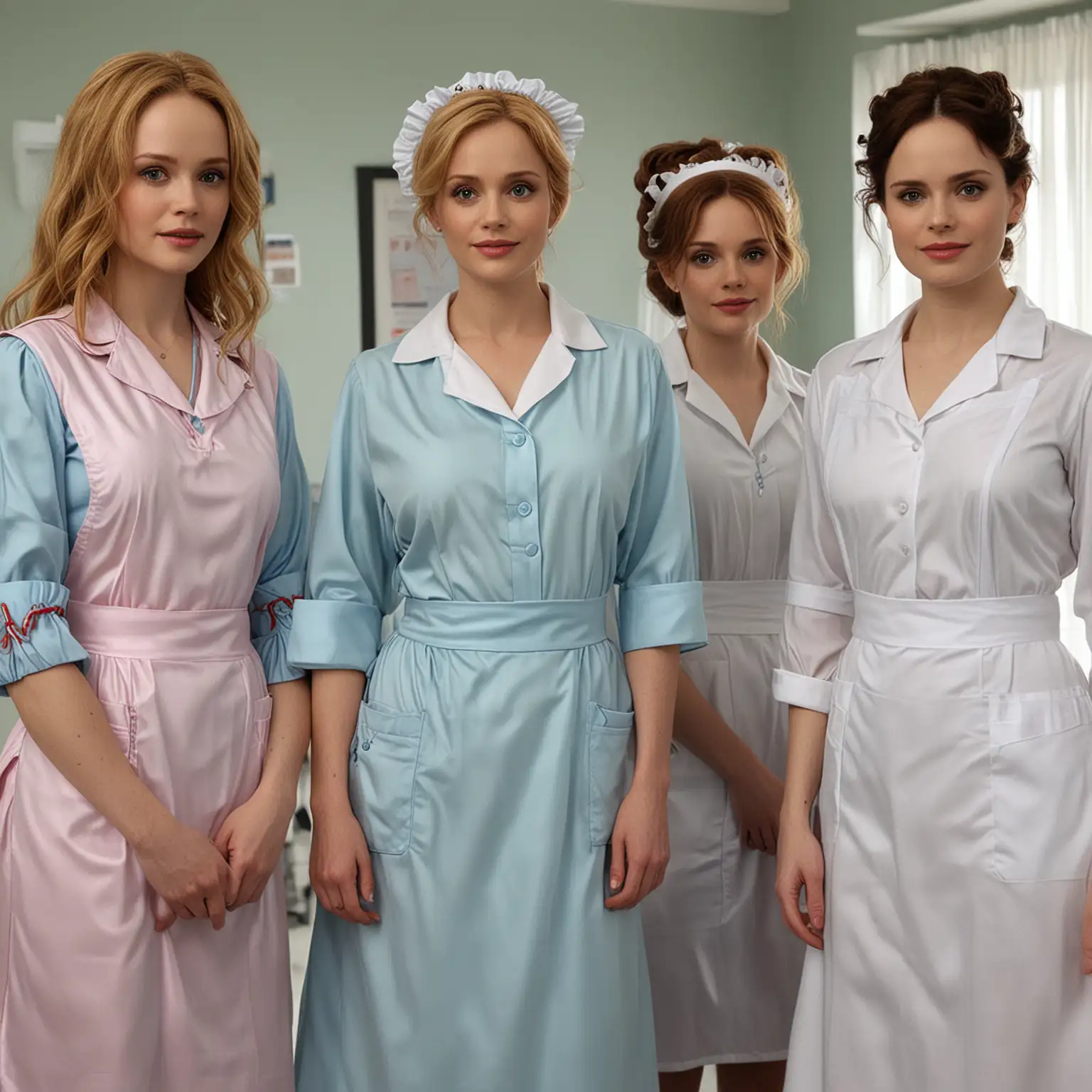 Mothers and Daughters in Modern Sky Blue and Lilac Nurse Uniforms