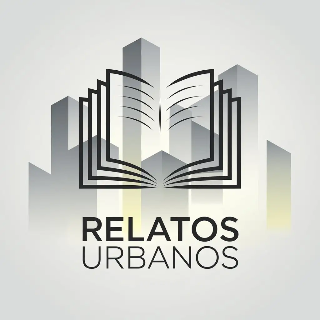 LOGO Design for Relatos Urbanos Minimalist Open Notebook City Geometric Buildings with Neutral Tones