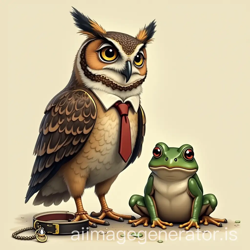 Owl-with-Tie-and-Treefrog-on-the-Ground-with-Penguin-Medal