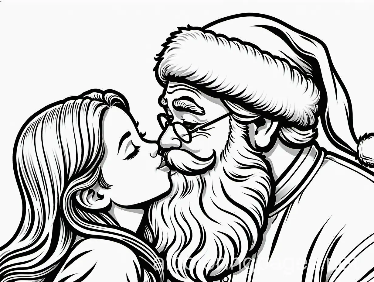 Girl-Kissing-Santa-Claus-Coloring-Page-for-Kids