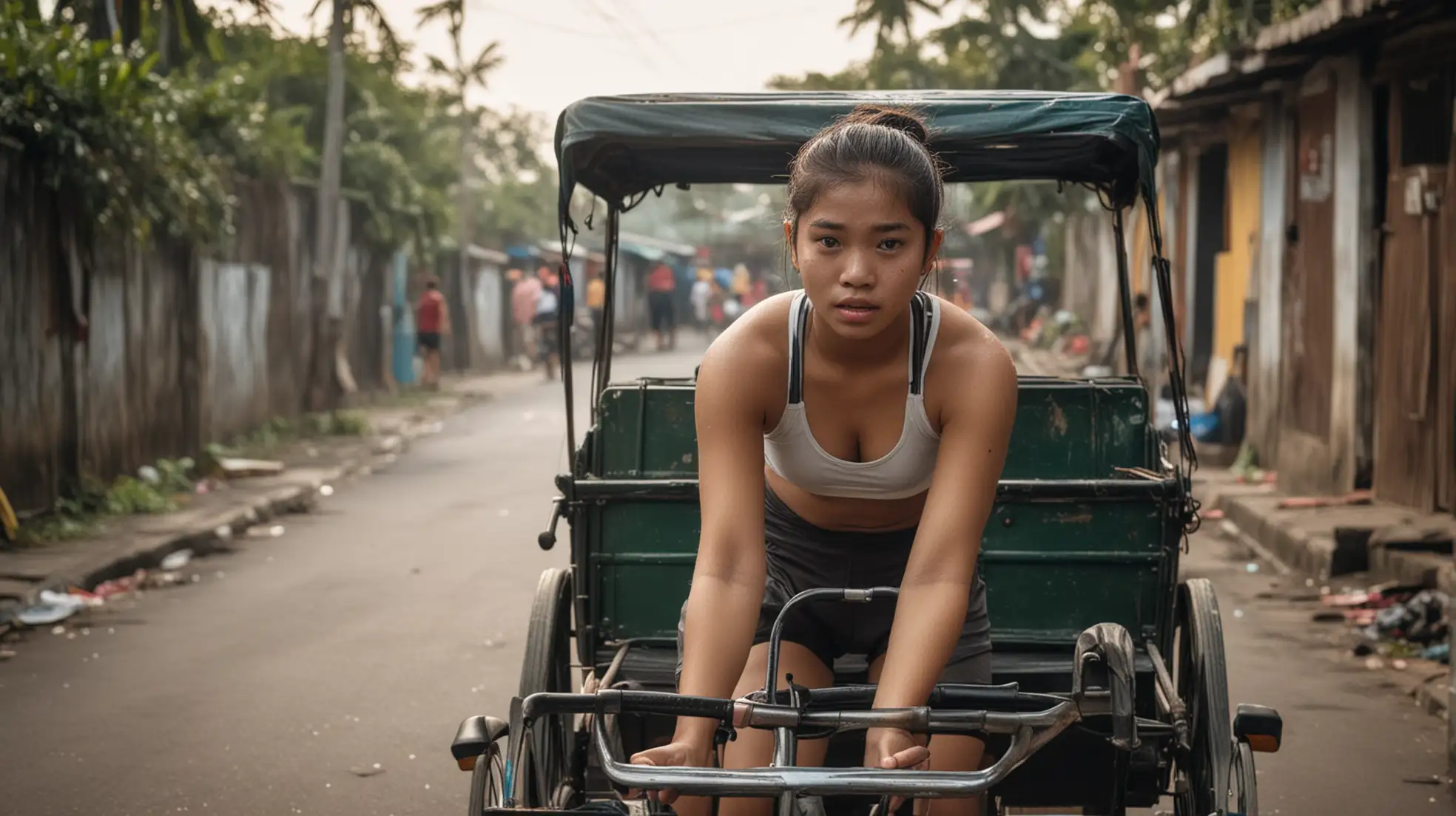 Exhausted-16YearOld-Filipino-Woman-Pulling-a-Rickshaw-Under-Intense-Sun