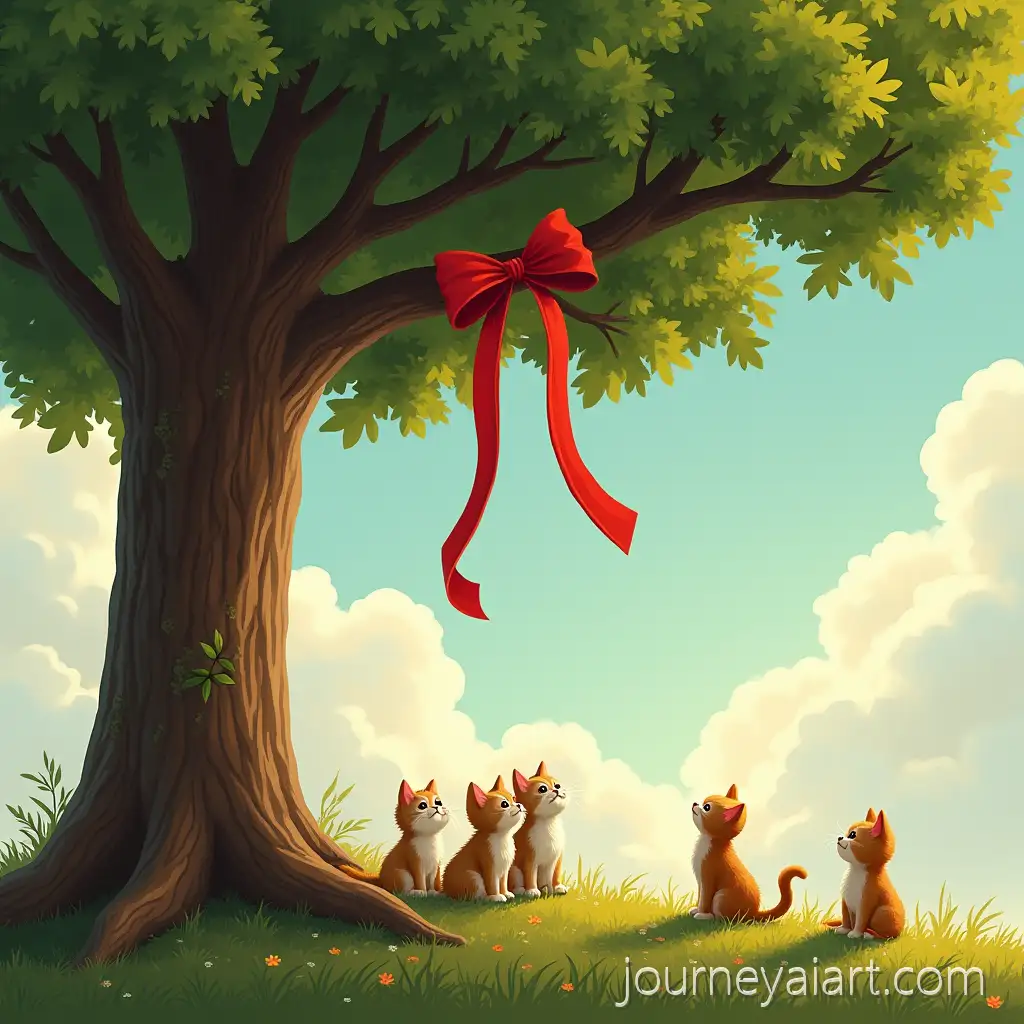 Kittens-Gazing-Up-atOak-tree-with-kittens-an-Oak-Tree-with-a-Bright-Red-Ribbon