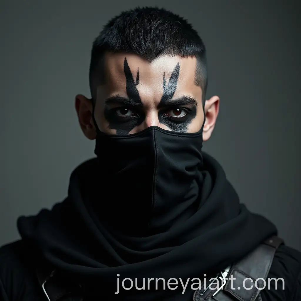 Mysterious-Warrior-in-RavenThemed-Mask-and-Black-Makeup