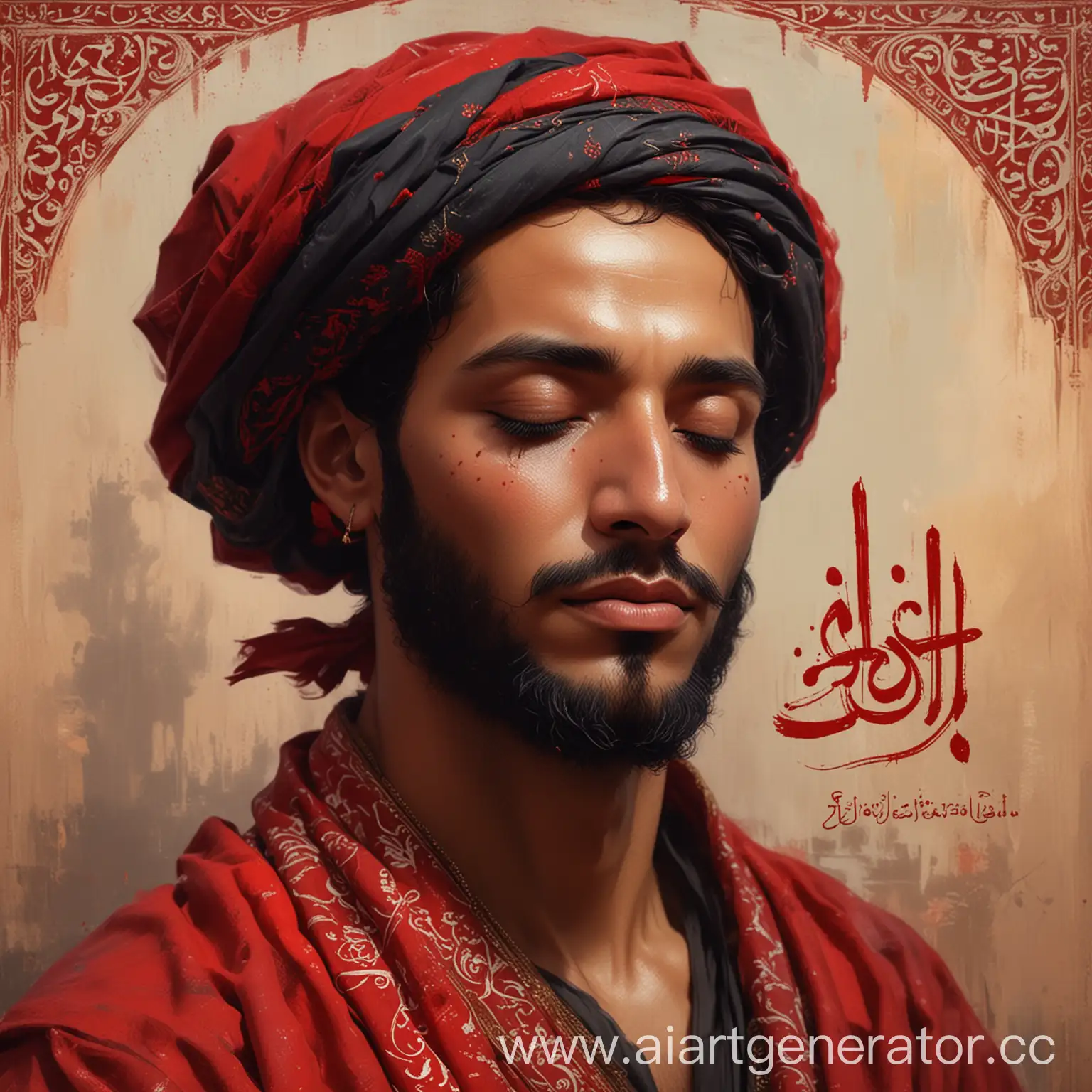 Noble-Tunisian-Man-in-Spiritual-Pose-with-Arabic-Calligraphy-and-Pastel-Goth-Style