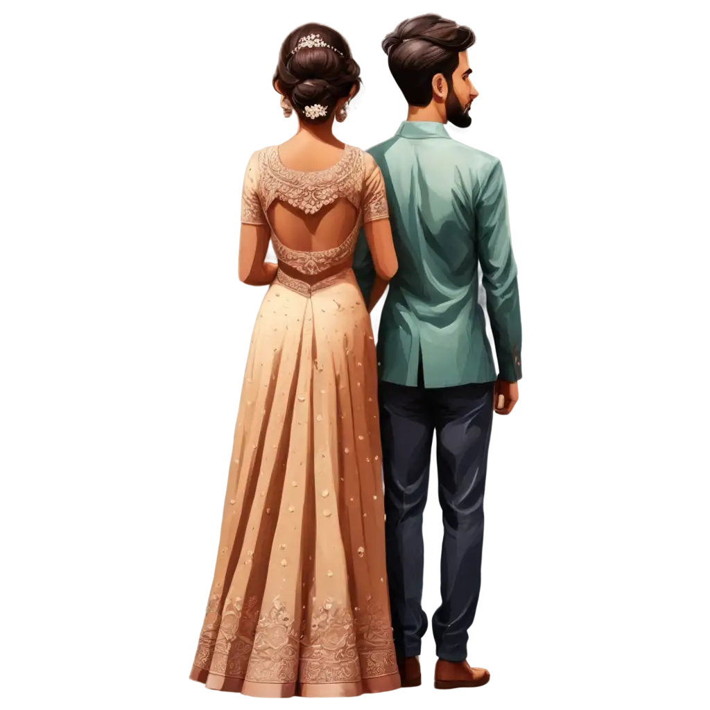 Indian-Wedding-Cartoon-Couple-Back-Side-Pose-HighQuality-PNG-Image-for-Versatile-Applications