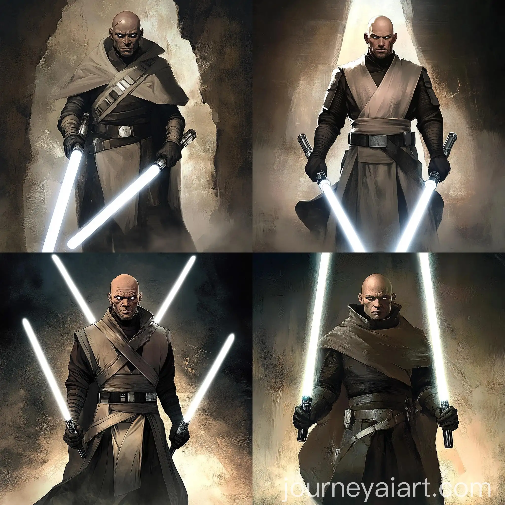 Bald-and-Blind-Human-Jedi-with-White-Lightsabers-Anime-Style-Art