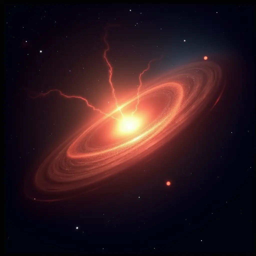 The Birth of the Universe Artistic representation of the Big Bang as an explosion of light and energy in total darkness. Cosmic fog with subatomic particles floating and forming the first atoms. Illustration of cosmic background radiation, with reddish and bluish tones.