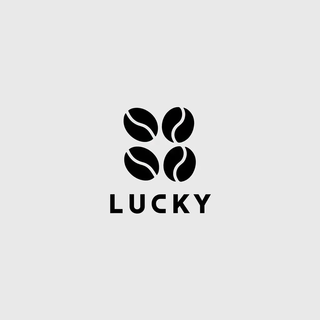 a vector logo design,with the text "LUCKY", main symbol:coffee beans,Minimalistic,be used in Restaurant industry,clear background