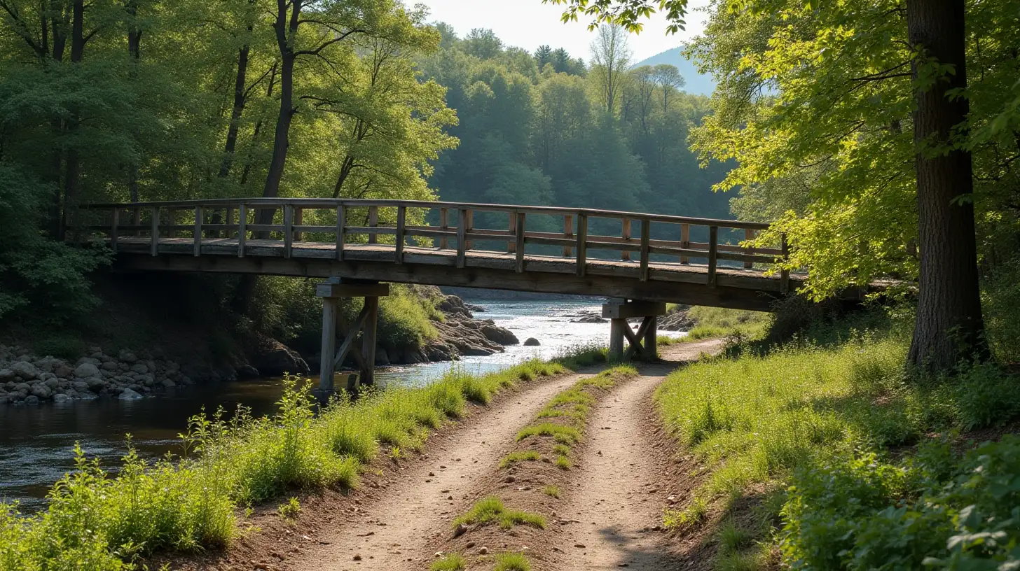 Weathered Wooden Bridge Over a Raging River