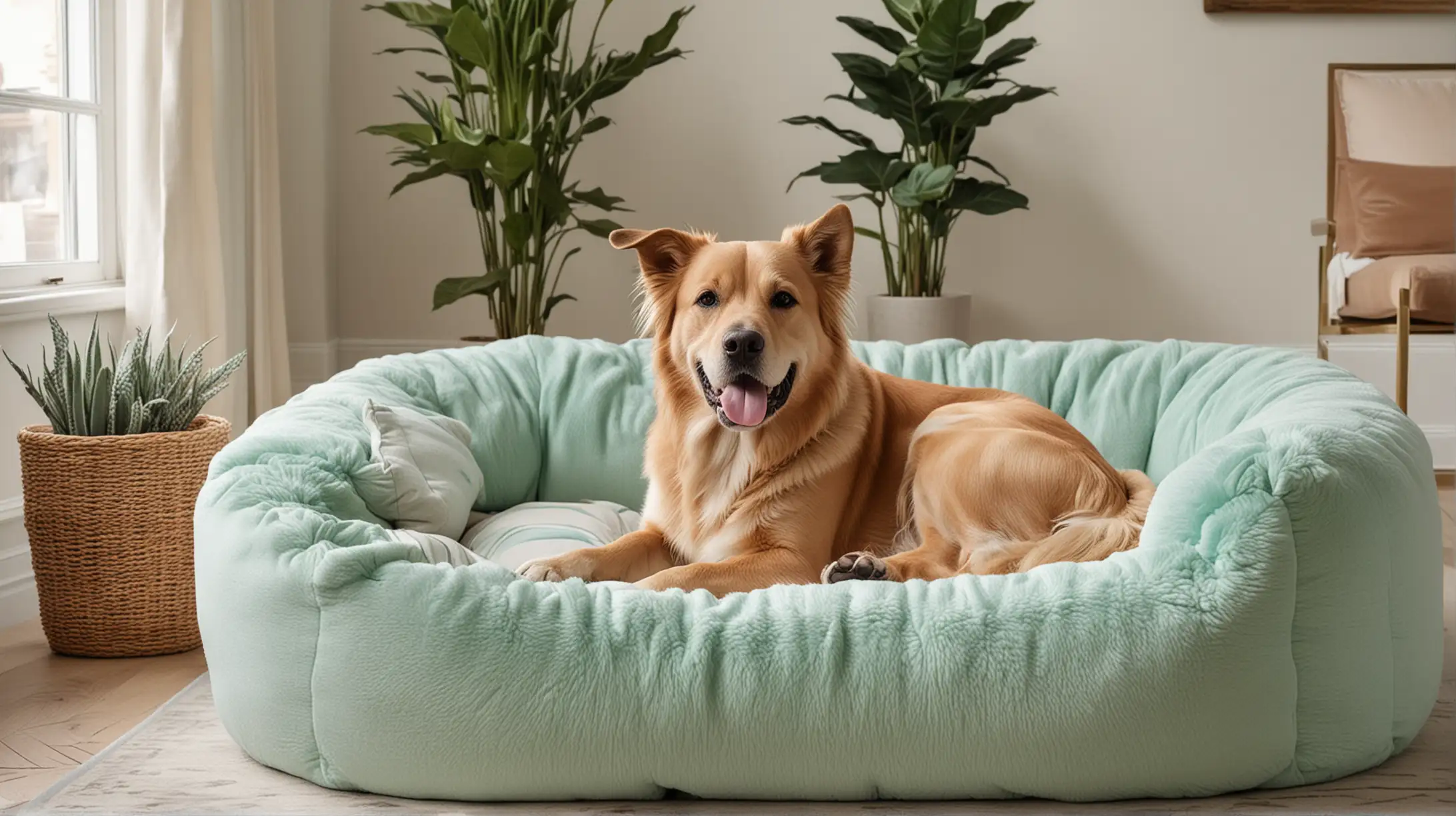 Luxurious HumanDog Relaxation in Mint and Sky Blue Tones