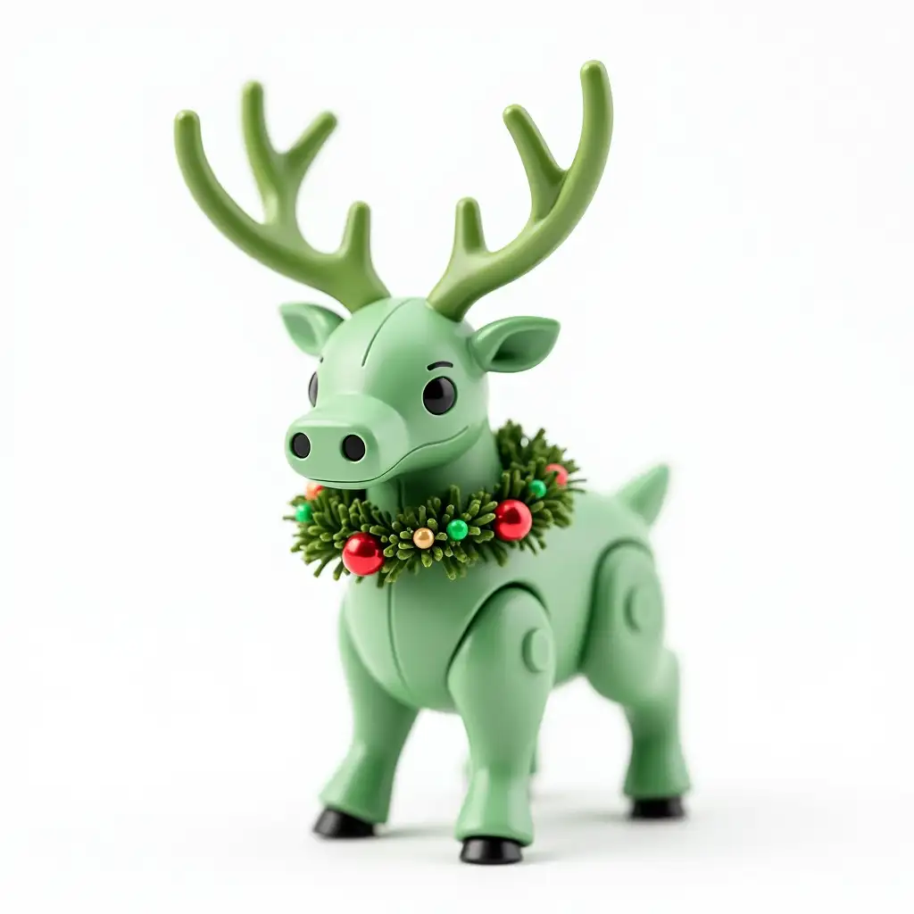 green robot deer, New Year's, garland with antlers, on a white background