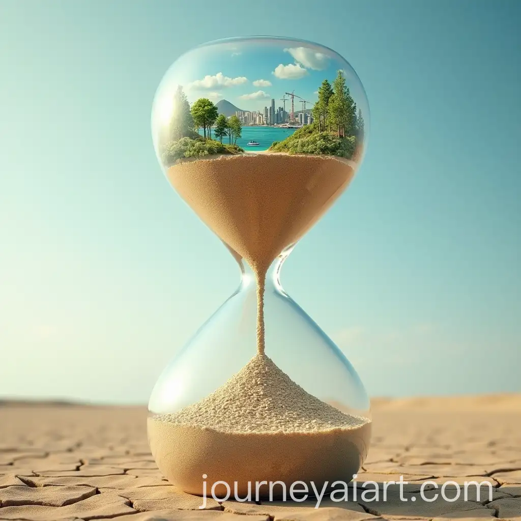 Vibrant-Landscapes-Transforming-into-a-Cracked-Wasteland-Inside-an-Hourglass
