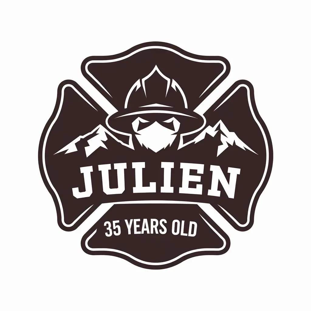 LOGO Design for JULIEN Fireman Helmet Mountains Symbol with Bold Typography for Event Industry