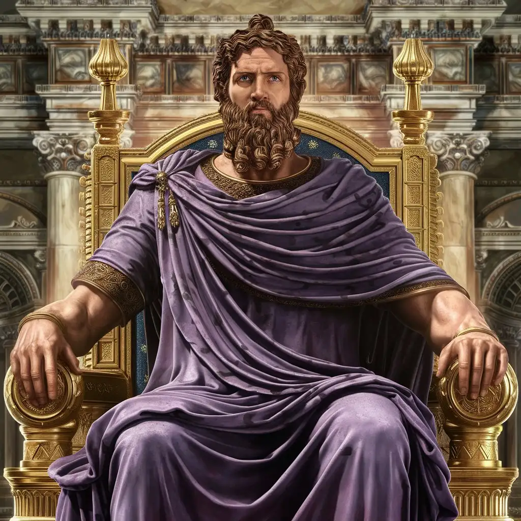 Majestic Neoclassical Portrait of Cyrus the Great in Royal Purple