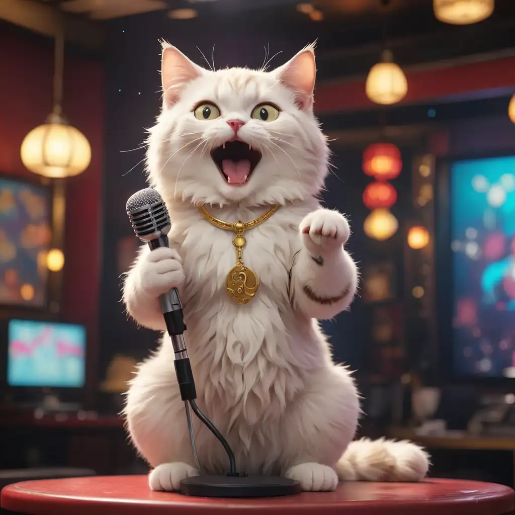 A Libra cat is singing at ktv