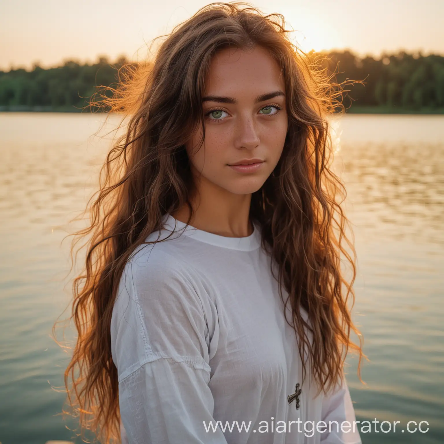 Sporty-Girl-with-Green-Eyes-by-the-Lake-at-Sunrise