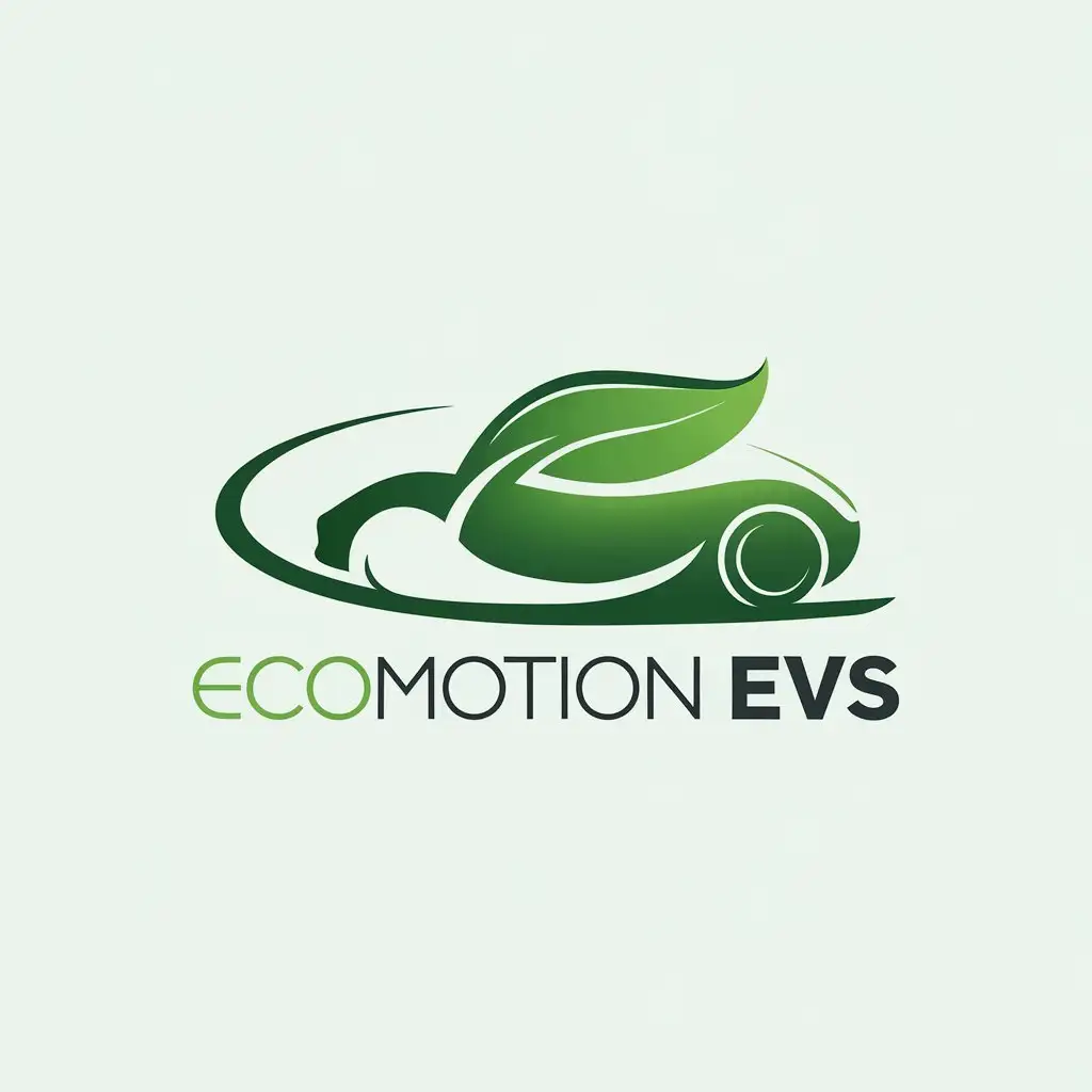 LOGO Design for EcoMotion EVs Green Leaf Electric Car with Circular Symbolism