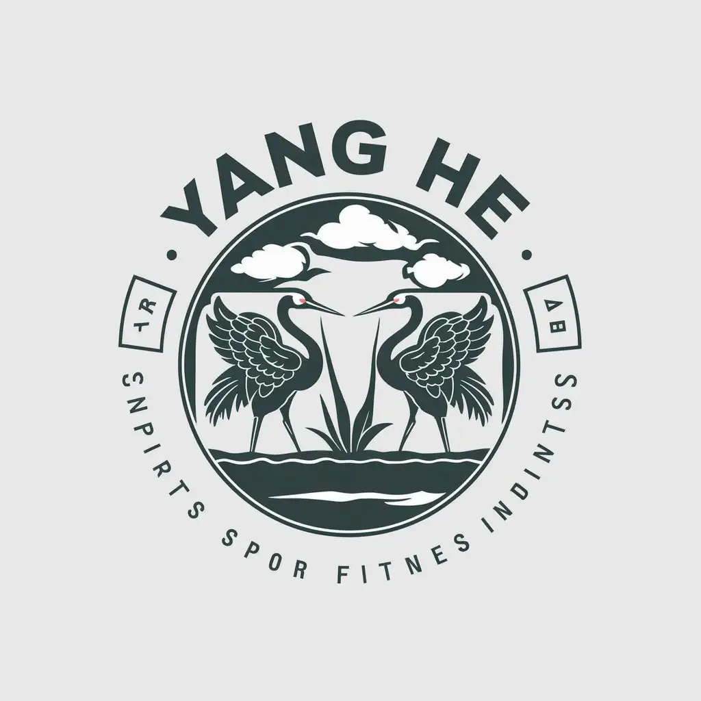 a vector logo design,with the text "Yang He", main symbol:Clouds, cranes, lake,Moderate,be used in Sports Fitness industry,clear background