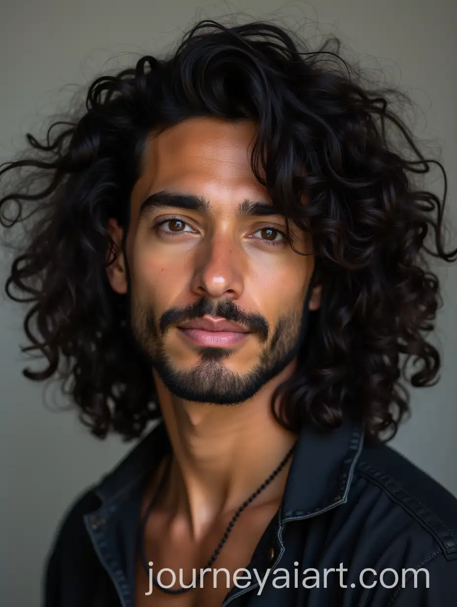 CurlyHaired-Man-with-Long-Black-Hair-Portrait