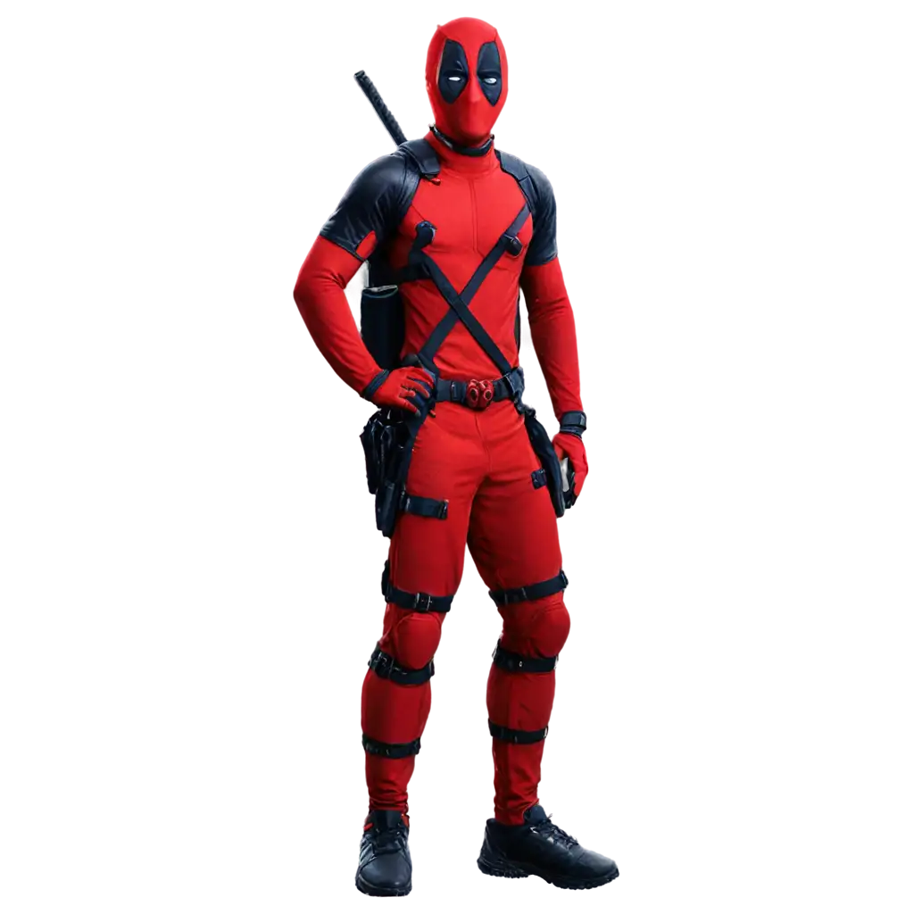 Deadpool full body portrait, wearing cricket kit, sports type, 