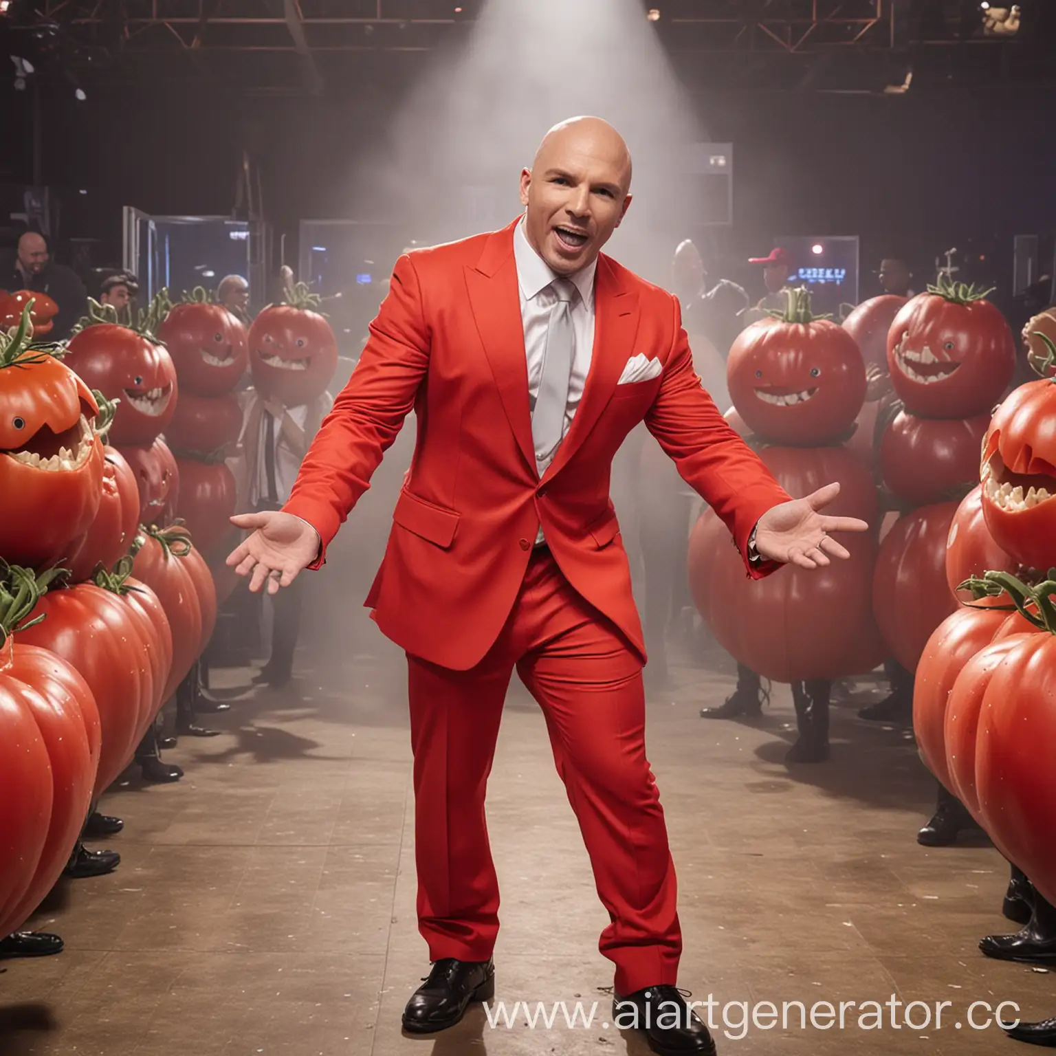 Singer-Pitbull-Performing-in-Tomato-Costume-at-Cheesy-Venue