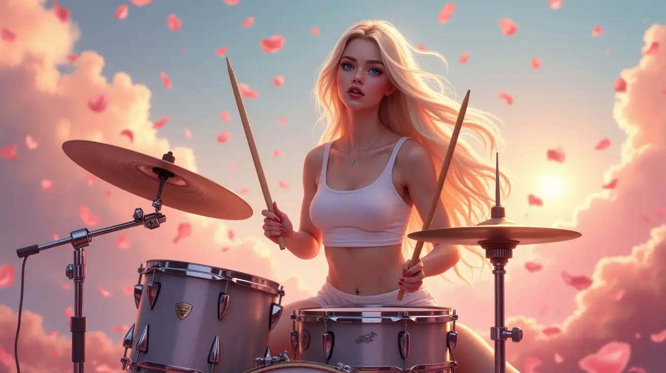 Stunning-18YearOld-Czech-Woman-Drumming-in-a-Surreal-Landscape-with-Rose-Petals-and-Glowing-Orbs