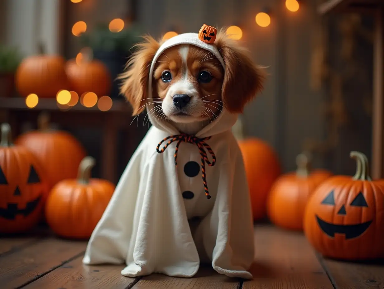 Spooky-Season-Celebration-Adorable-Dog-in-Halloween-Ghost-Costume