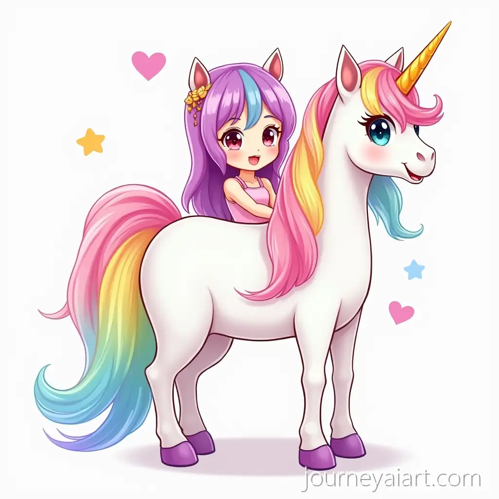 Anime-Little-Girl-Standing-Behind-Colorful-Unicorn-Facing-Forward